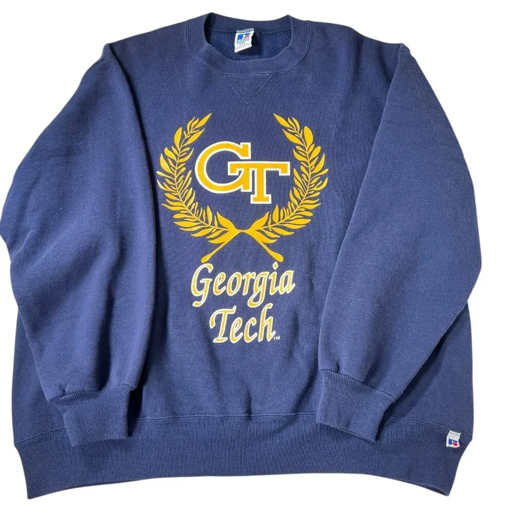 Vintage Russell Athletic Mens Blue Georgia Tech Wreath Sweatshirt Size XXL - Picture 6 of 11